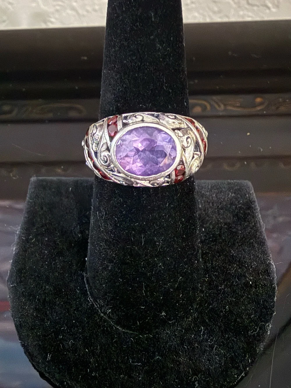 Amethyst and Garnet Accent Sterling Silver Statement Ring